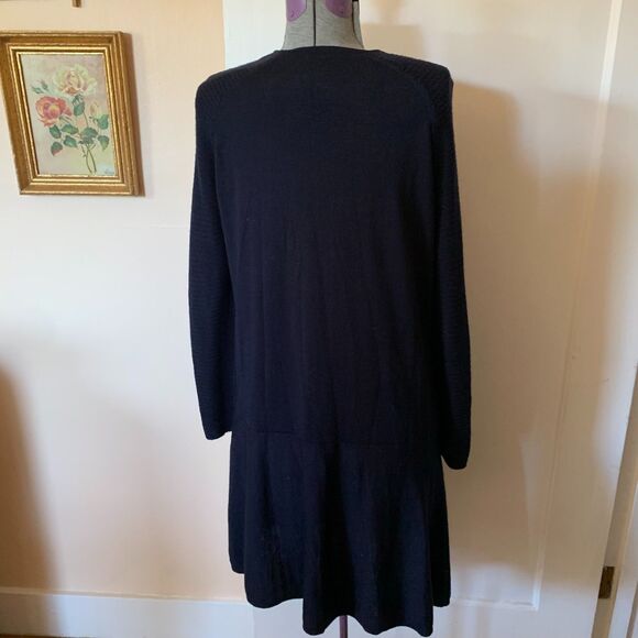 COS 100% Merino Wool Navy Blue Knit Long Sleeve Drop Waist Sweater Dress Sz S* - Picture 3 of 9